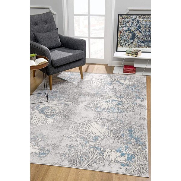 Palacedesigns 4 x 6 ft. Blue Abstract Circular Motifs Area Rug - Blue - 4' x 6' PA3093693 - main